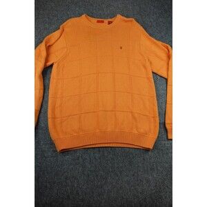 Izod Men's Pullover Sweater Crew Neck Long Sleeve 100% Cotton Size Medium Orange